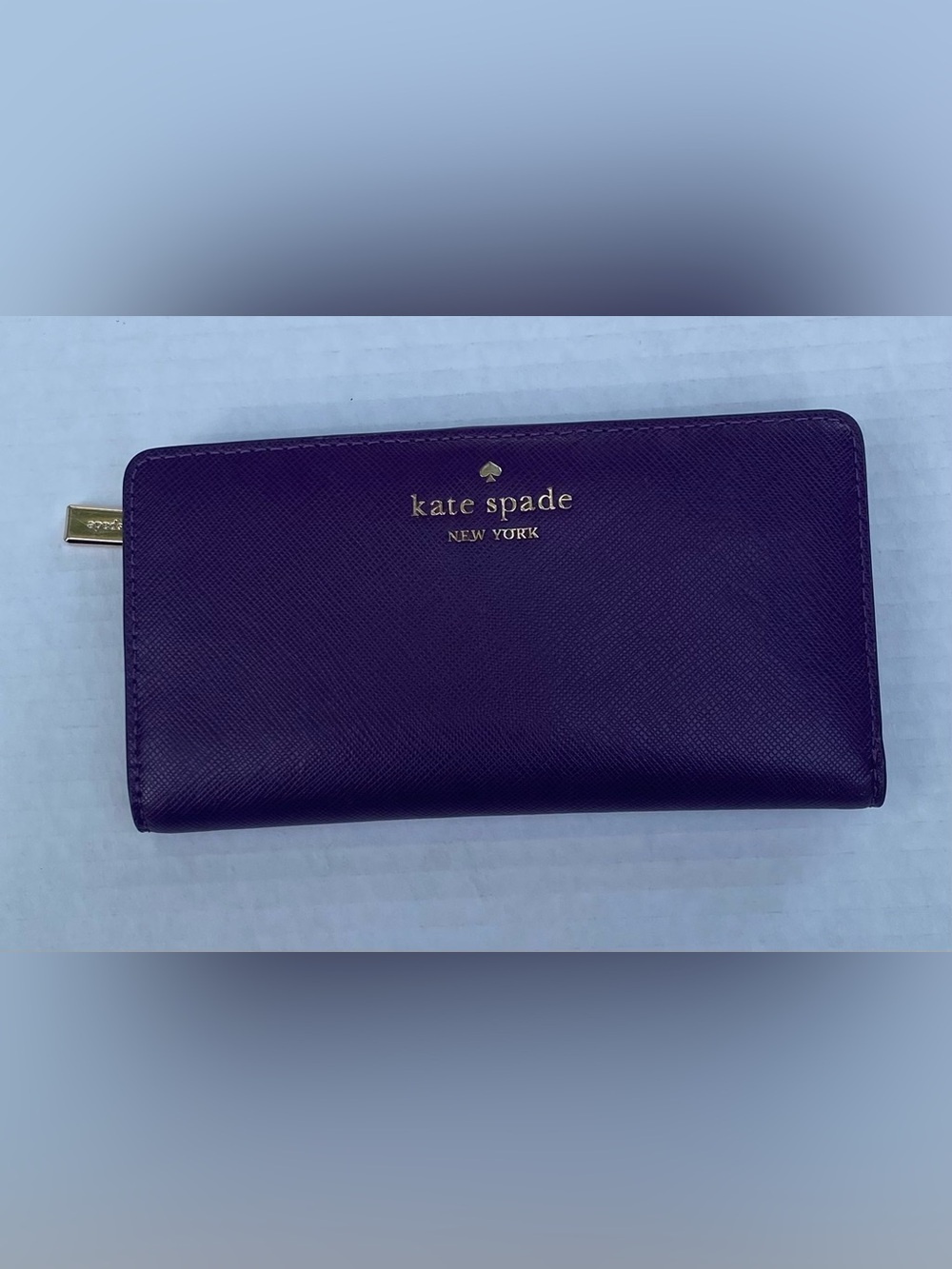 kate spade Deep Purple Saffiano Slim Bifold. Wallet with Gold Accents💜✨
